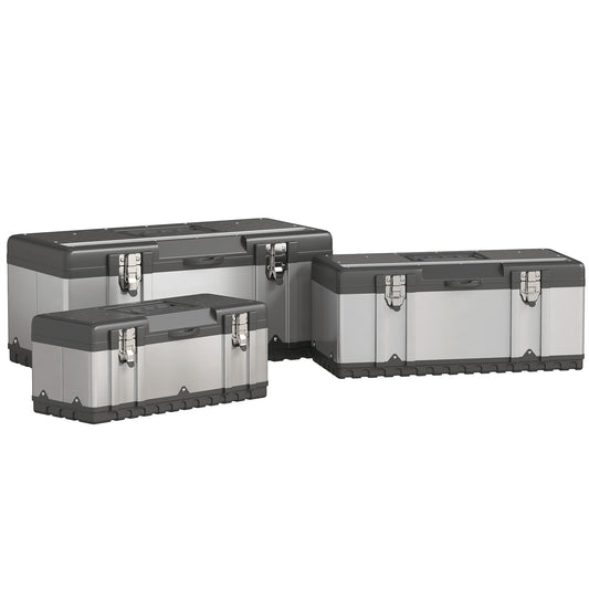 3-piece tool box set, stainless steel, plastic, silver