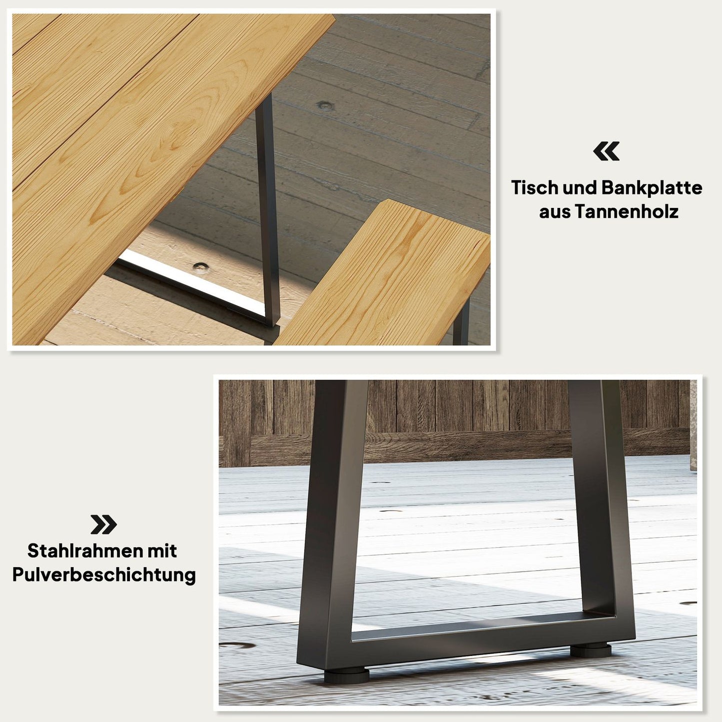 Wooden dining room set for 6 with table, benches and umbrella hole