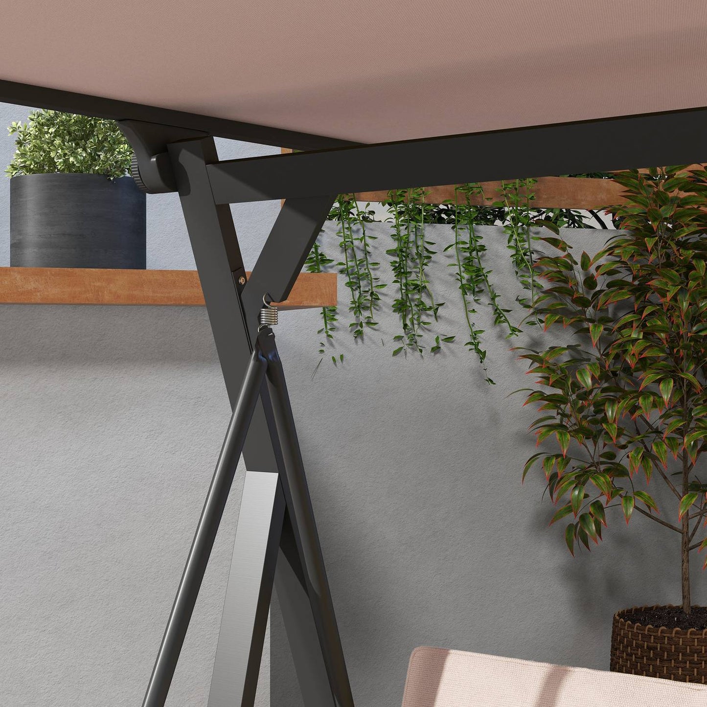 3-seater Khaki swing bench with cushions and roof, 300 kg