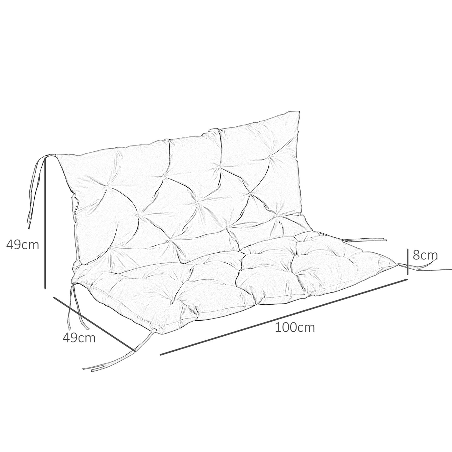 Black 3-seat bench cushion with straps - 100x98x8 cm