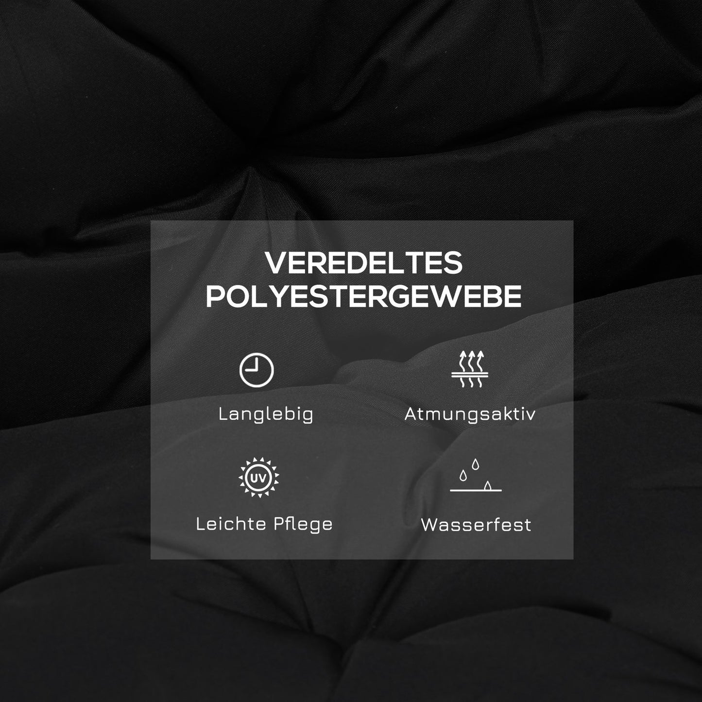 Black 3-seat bench cushion with straps - 100x98x8 cm