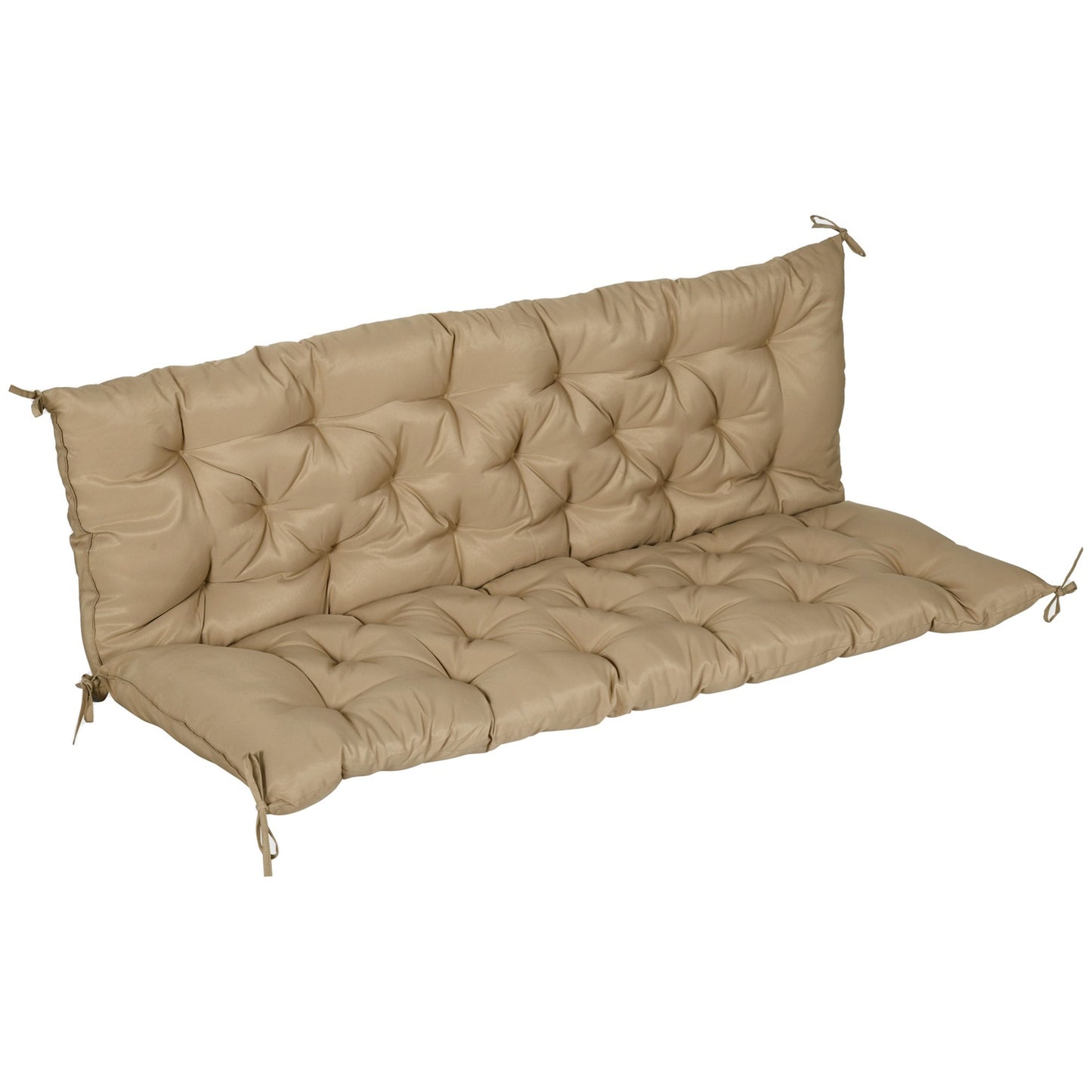 Khaki 3-seat bench cushion with straps, outdoor/indoor