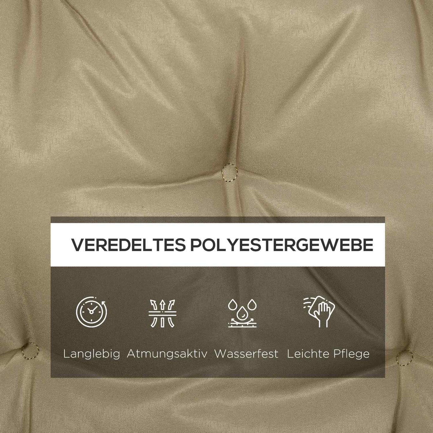 Khaki 3-seat bench cushion with straps, outdoor/indoor