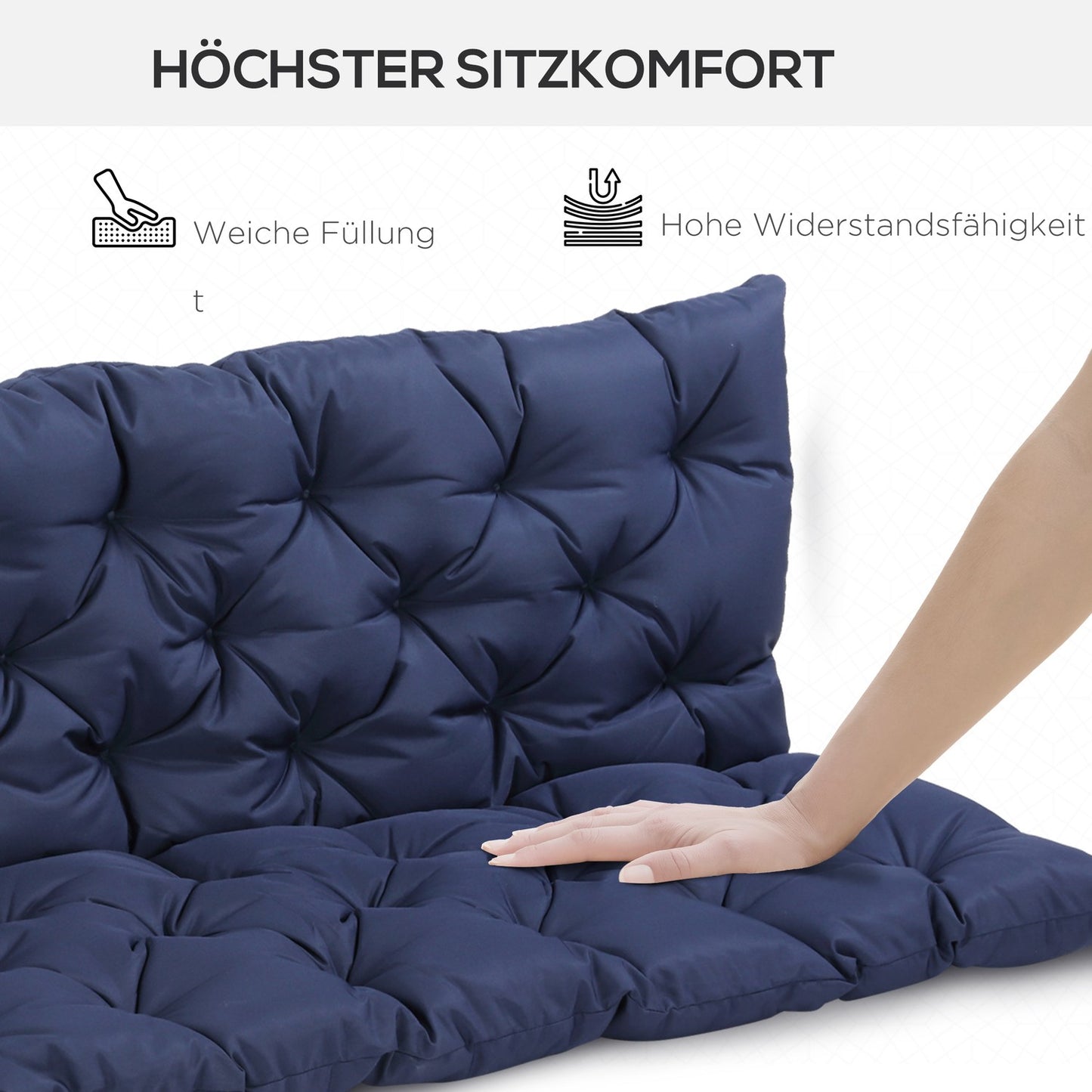 Dark blue 3-seat bench cushion, 150x98x8 cm, indoor/outdoor