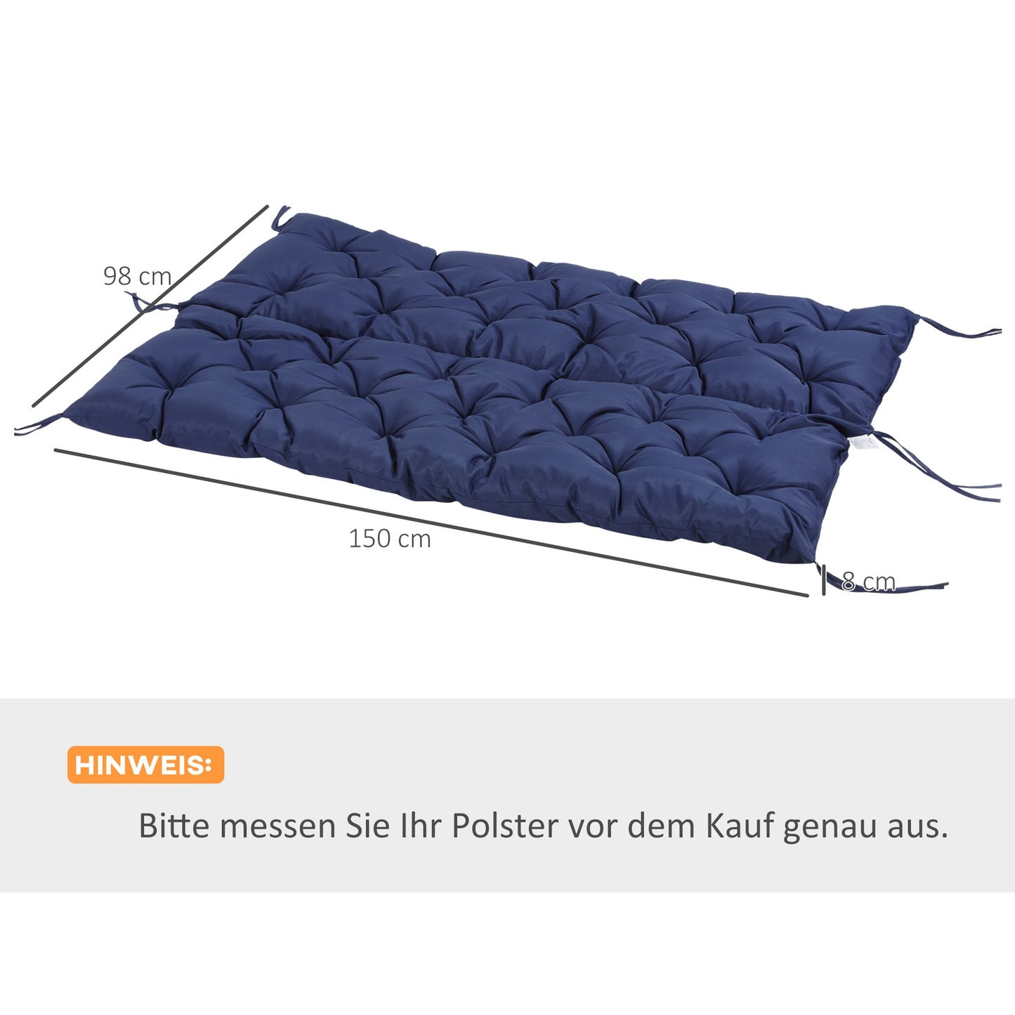 Dark blue 3-seat bench cushion, 150x98x8 cm, indoor/outdoor