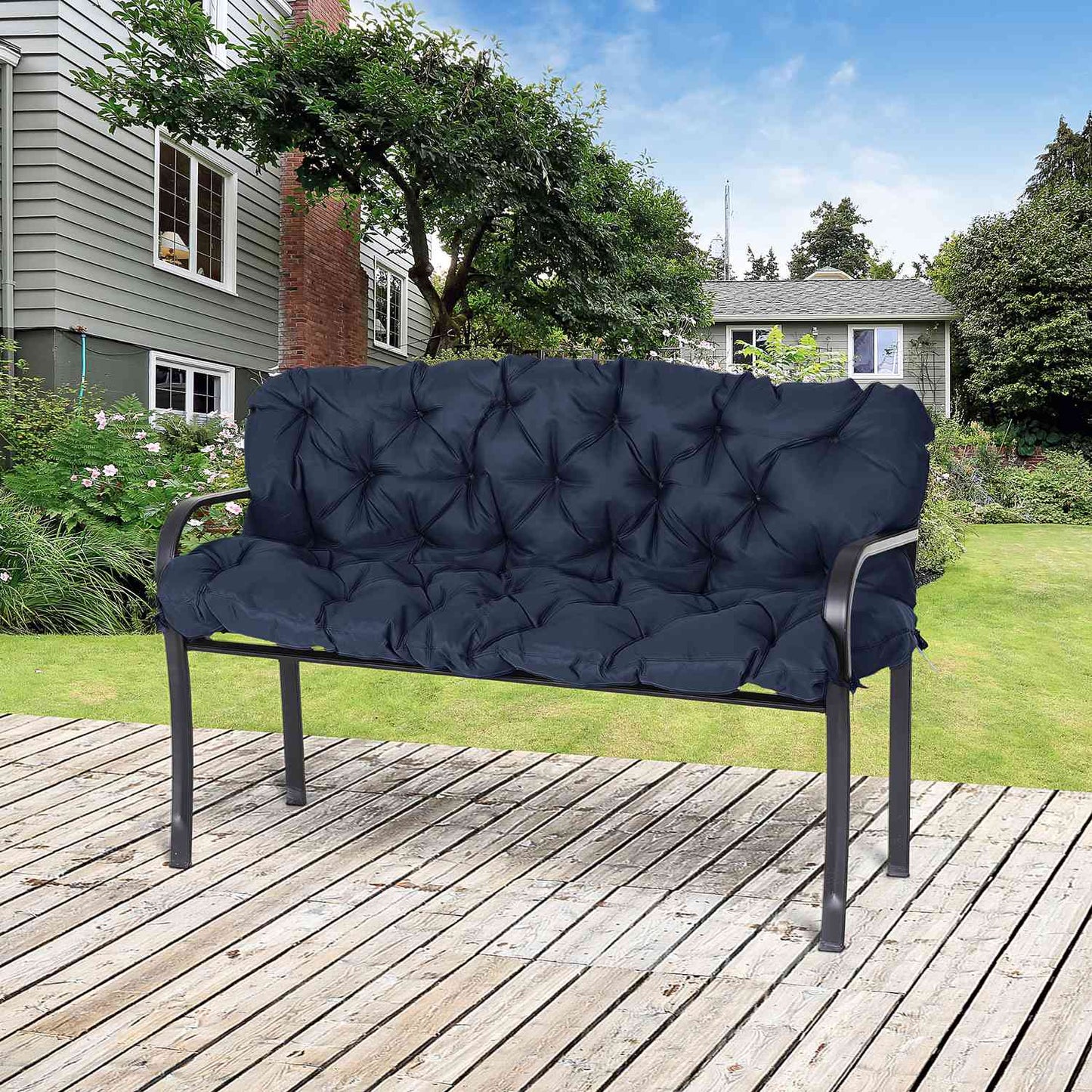 Dark blue 3-seat bench cushion, 150x98x8 cm, indoor/outdoor