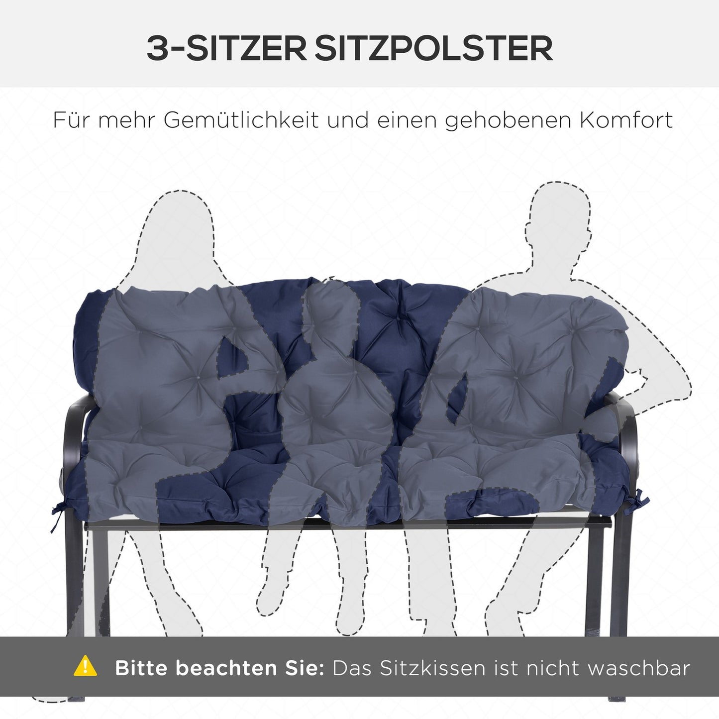 Dark blue 3-seat bench cushion, 150x98x8 cm, indoor/outdoor