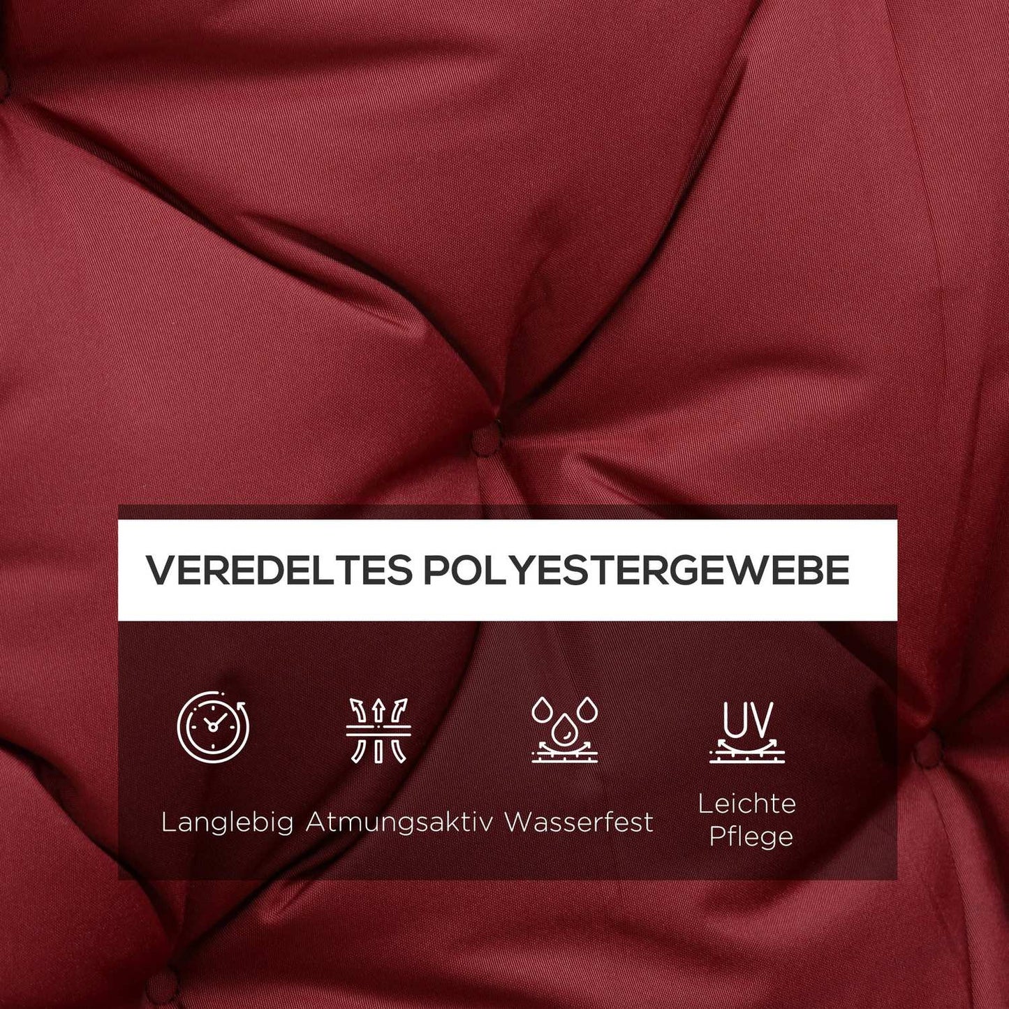 Red outdoor bench cushion with ties, 3-seater, 150x98x8 cm