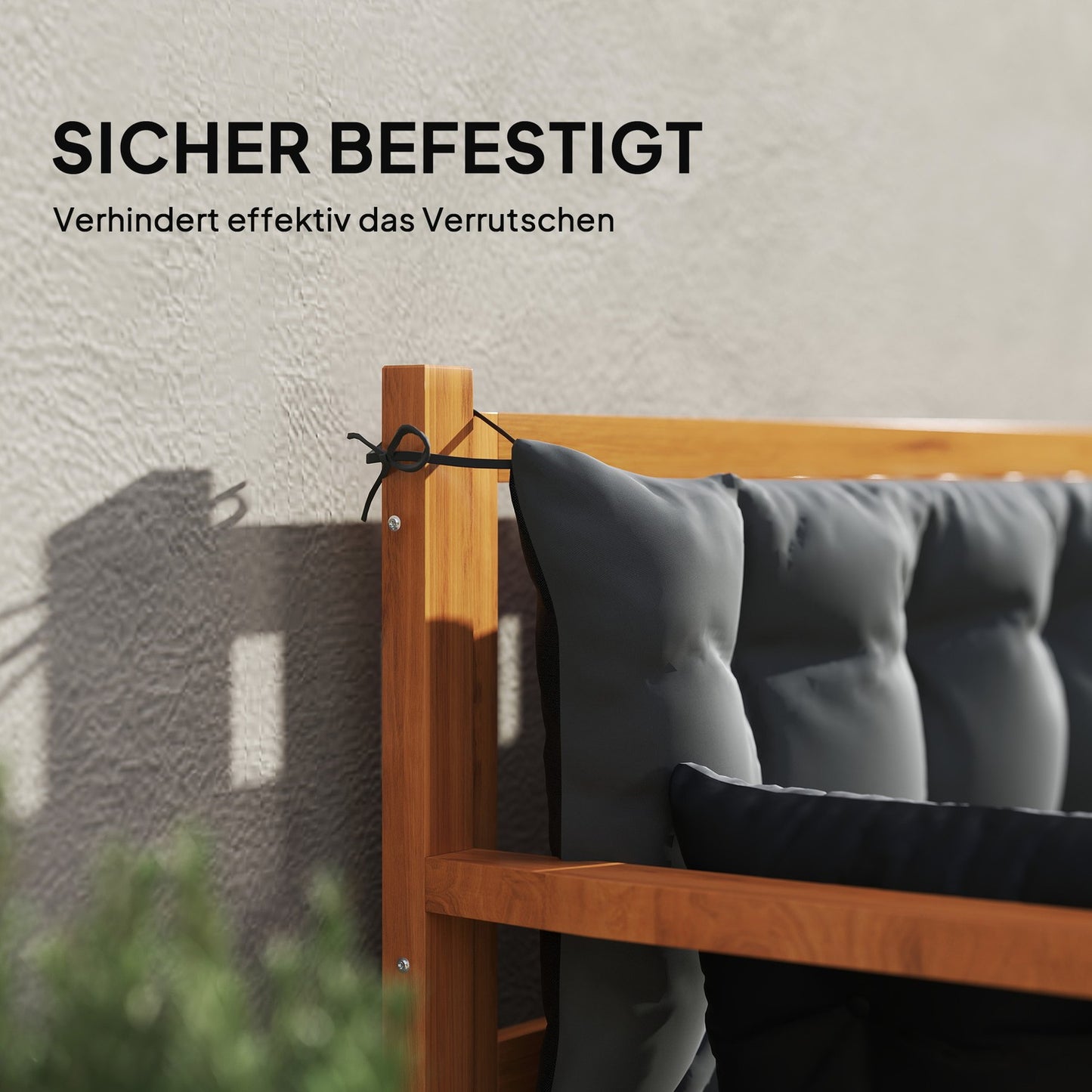 3-seat outdoor bench cushion, dark grey/black, 180x110x8 cm