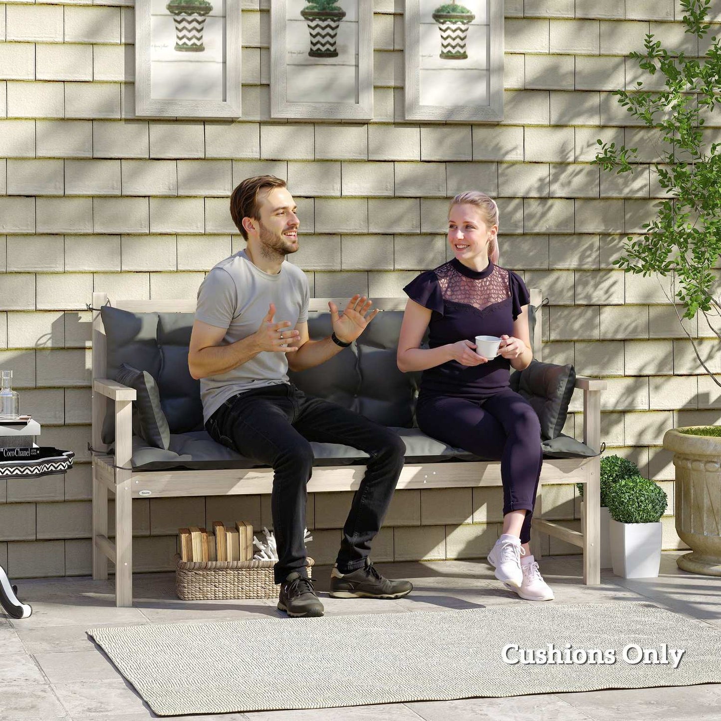 3-seat outdoor bench cushion, dark grey/black, 180x110x8 cm