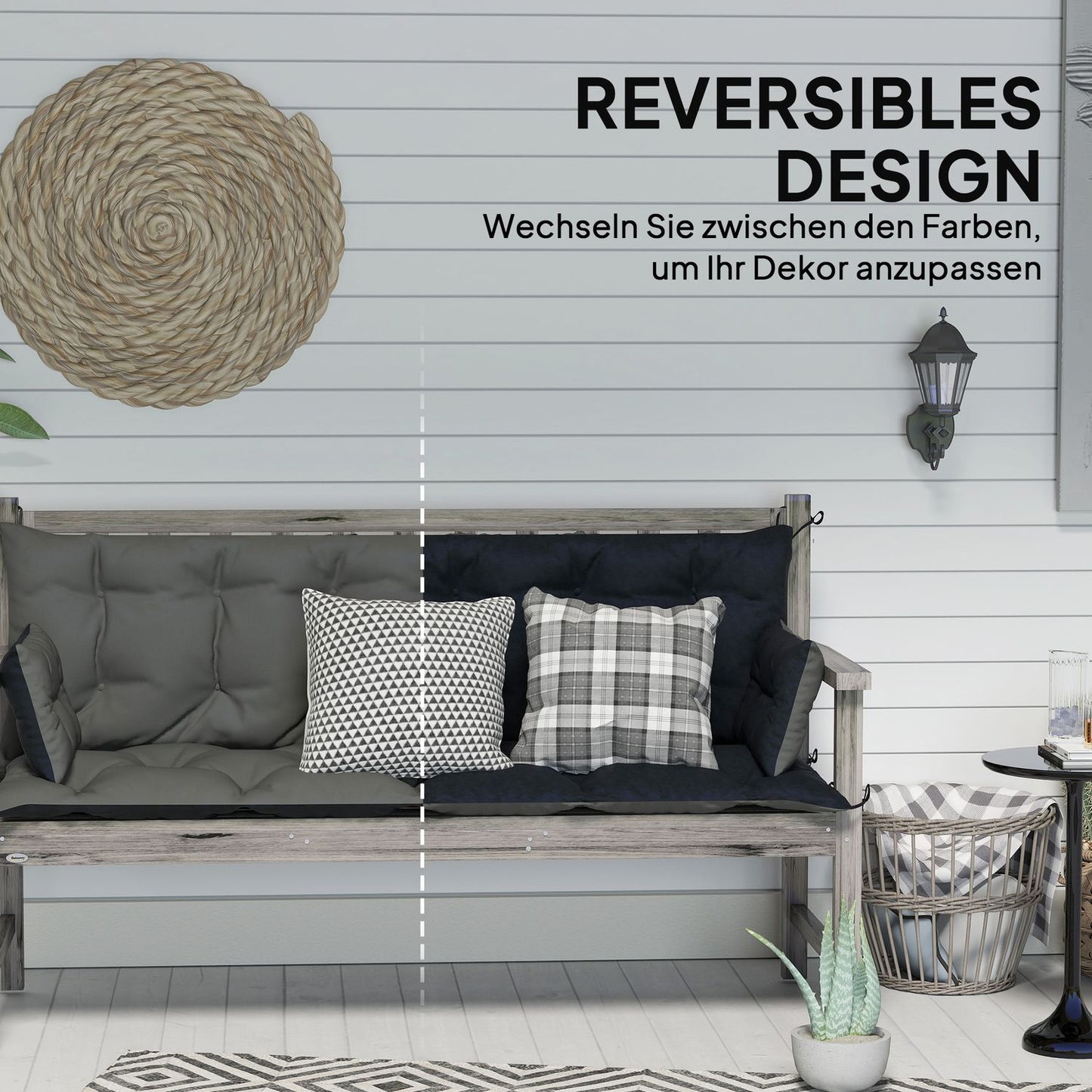 3-seat outdoor bench cushion, dark grey/black, 180x110x8 cm