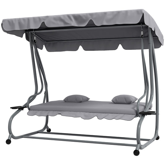 3-seat reclining porch swing, adjustable roof, light gray