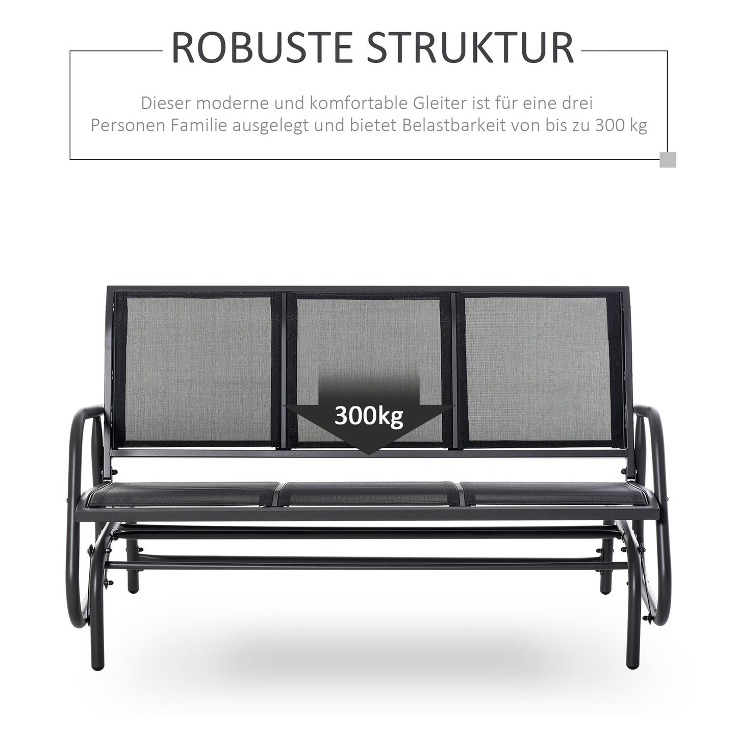 3-seater metal garden swing bench, weatherproof, black