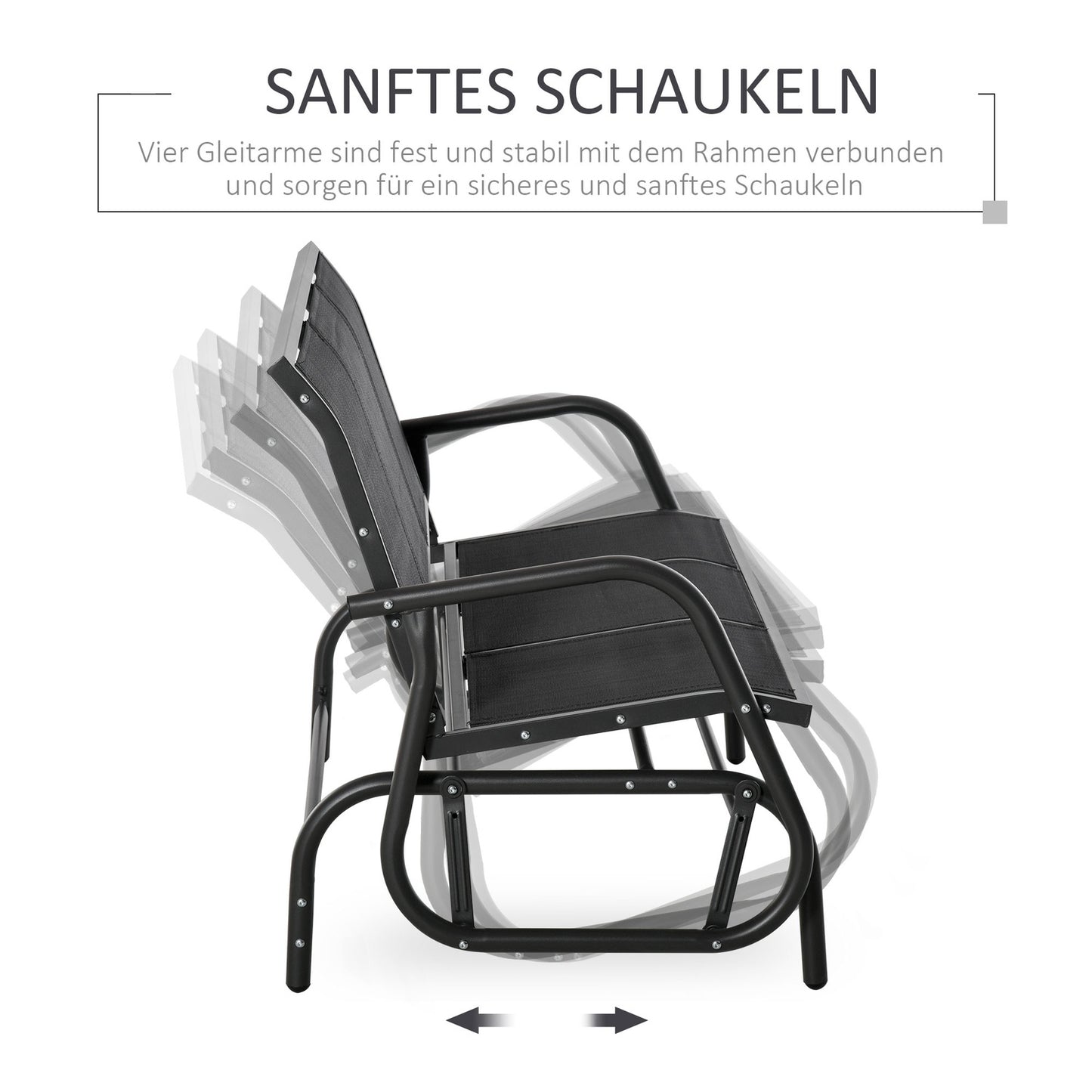 3-seater metal garden swing bench, weatherproof, black