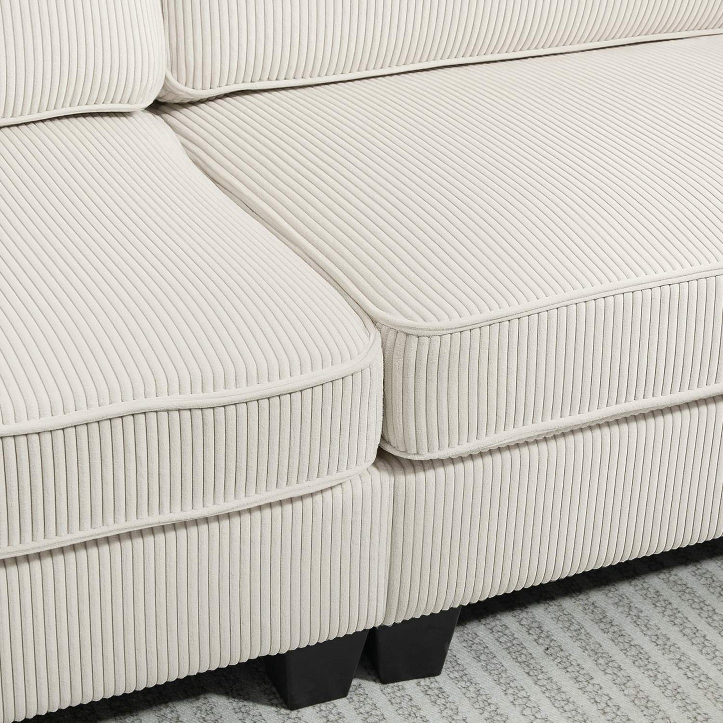 Cream white 3-seater sofa with armrests & back cushions