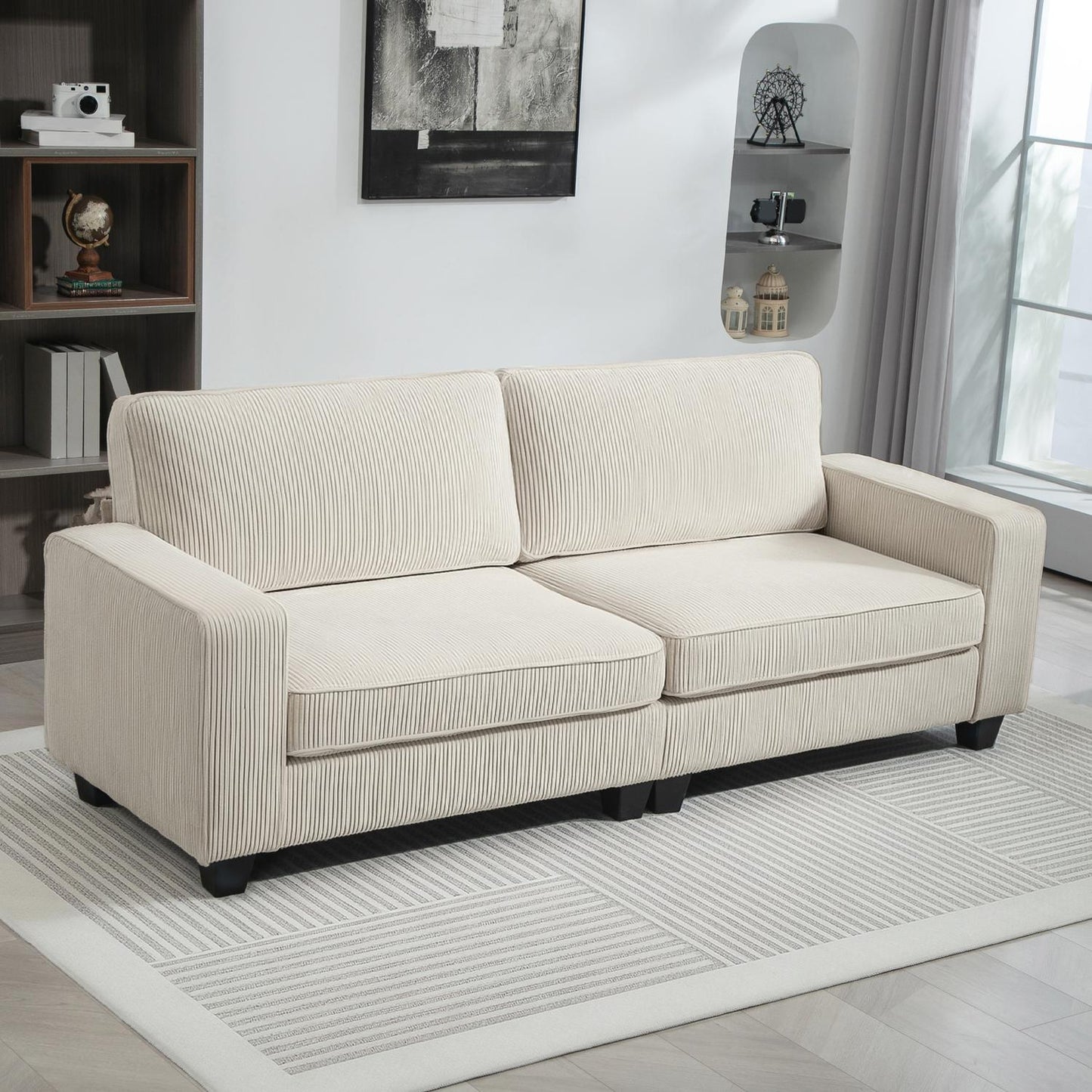 Cream white 3-seater sofa with armrests & back cushions