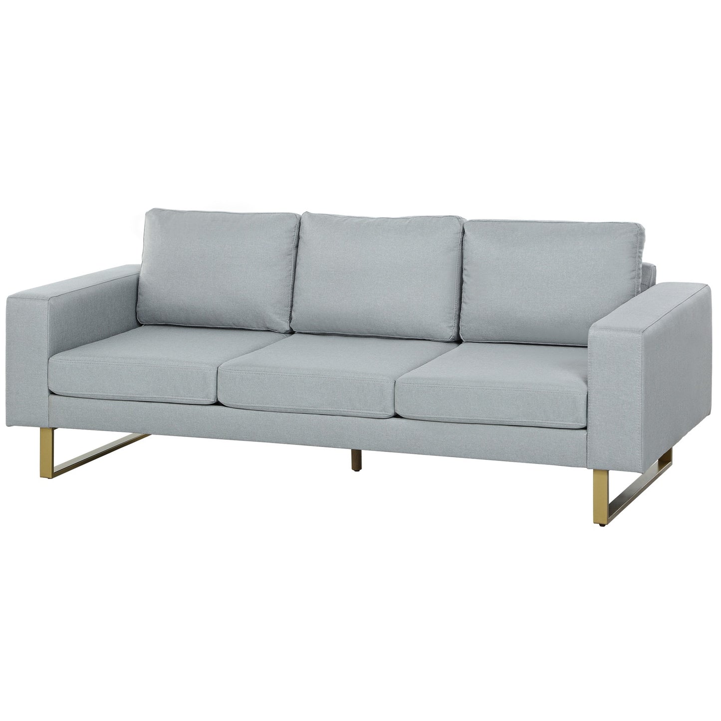3-seater sofa, couch with solid wood frame, metal legs, simple design, light grey