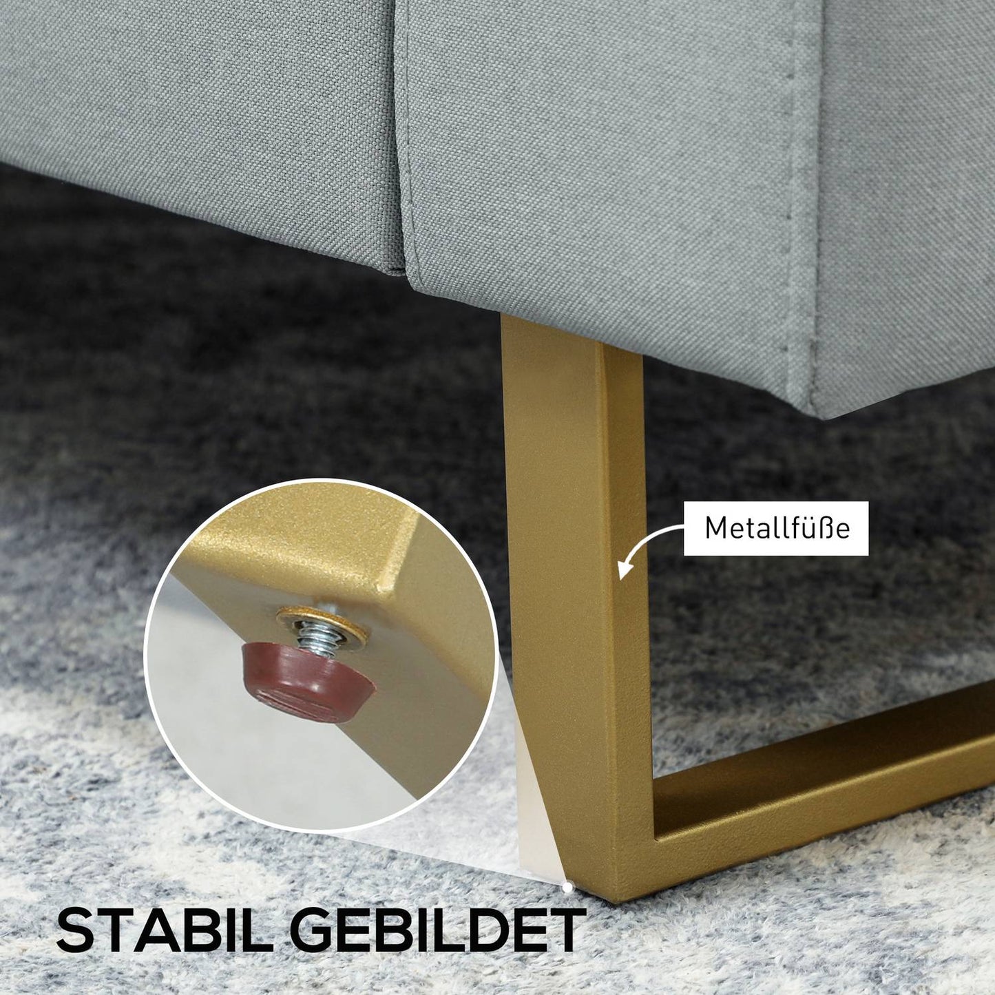 3-seater sofa, couch with solid wood frame, metal legs, simple design, light grey