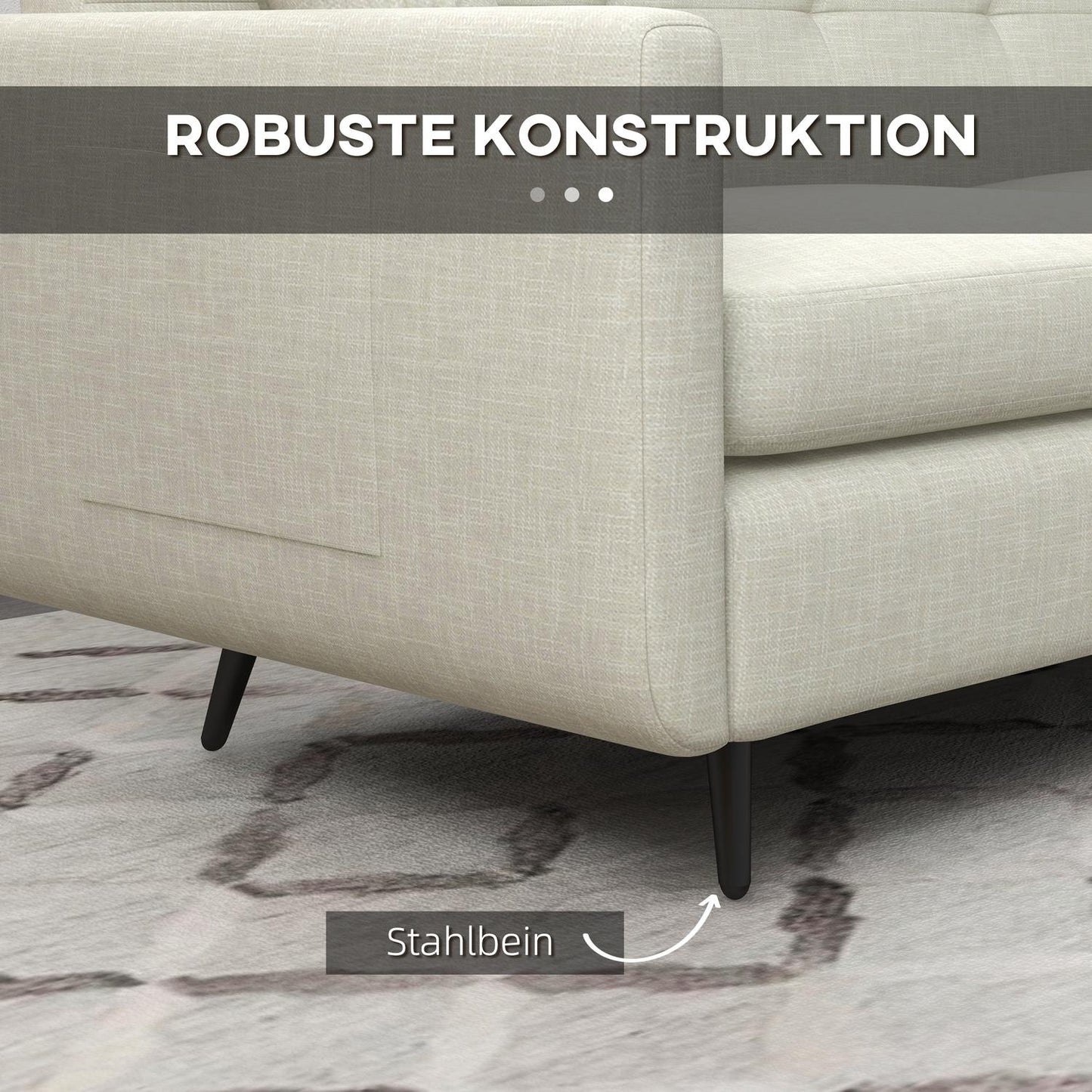 3-seat sofa with armrests & side pocket, upholstered