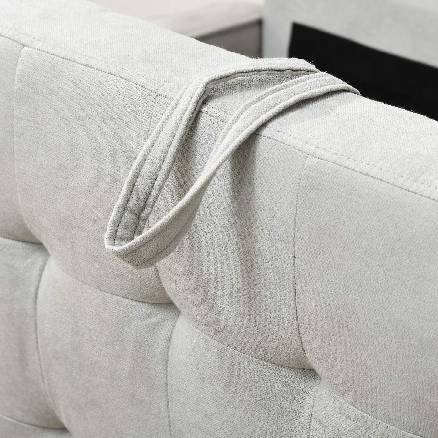 3-seat upholstered sofa with storage, armrests, light grey