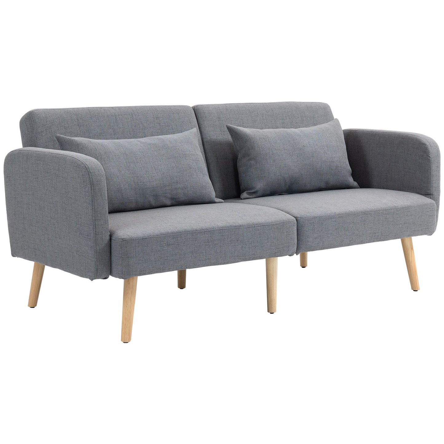 Gray 3-seater sofa bed, adjustable back, linen look