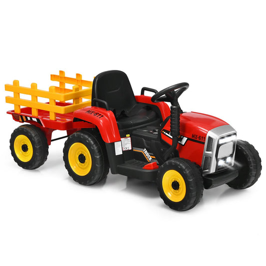 3-speed children's tractor 12V ride-on tractor with removable trailer red