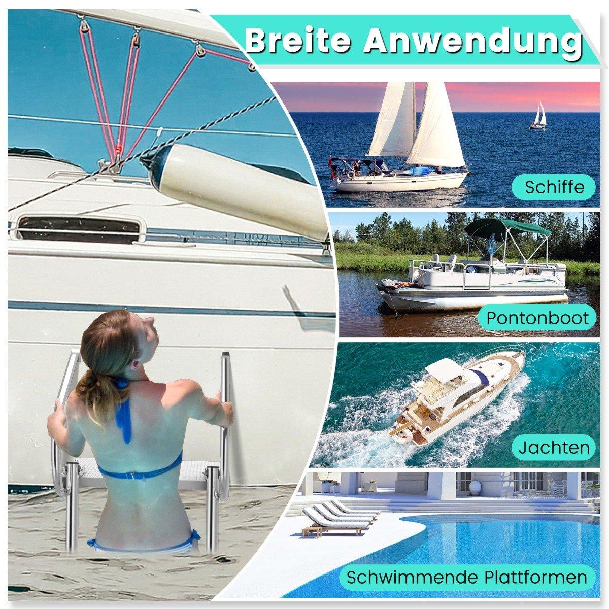 3-step folding telescopic boat ladder with fiberglass platform & 2 handrails 51.5 x 45 x 37.5 cm
