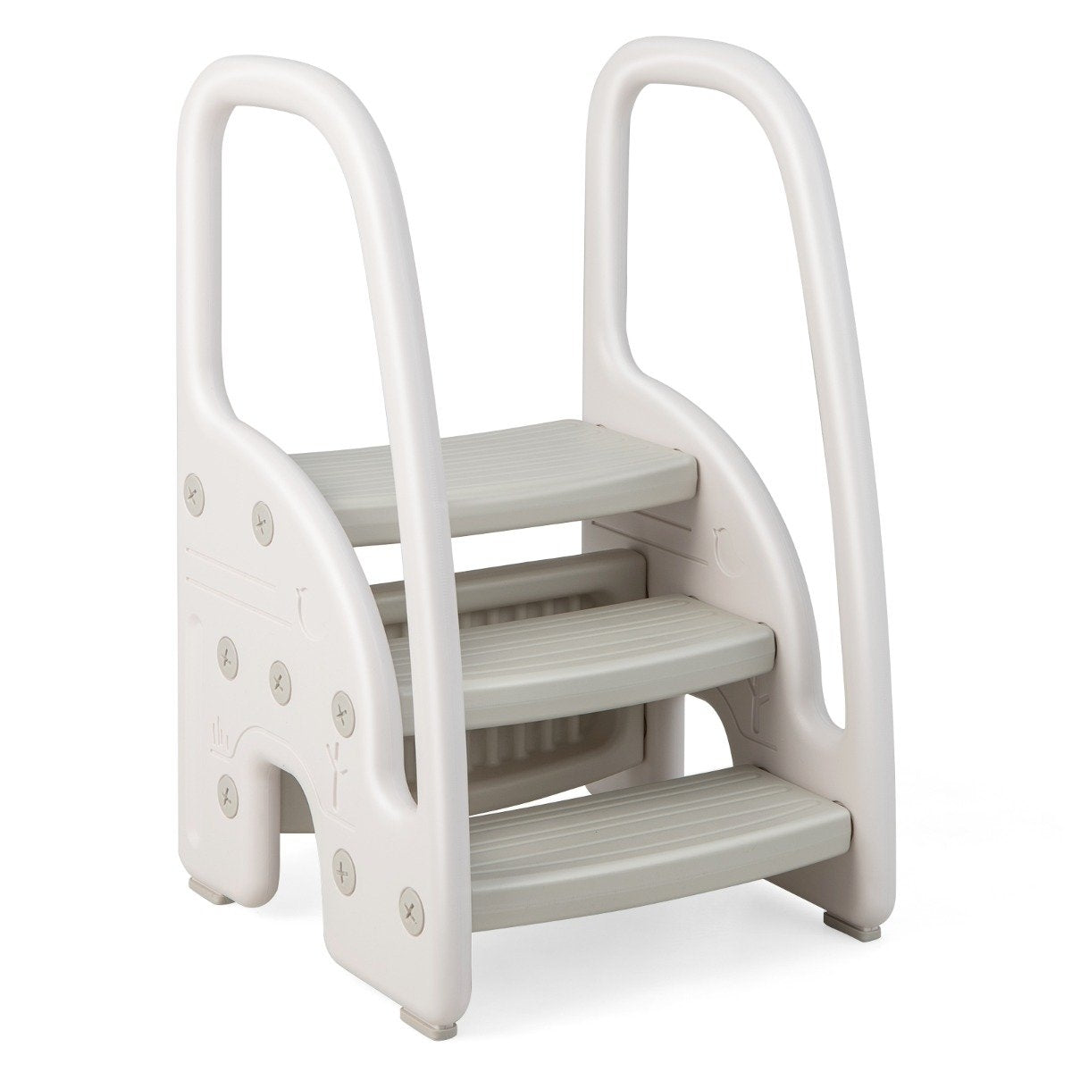 3 step step stool for children climbing aid with safety handles 50 kg load capacity grey