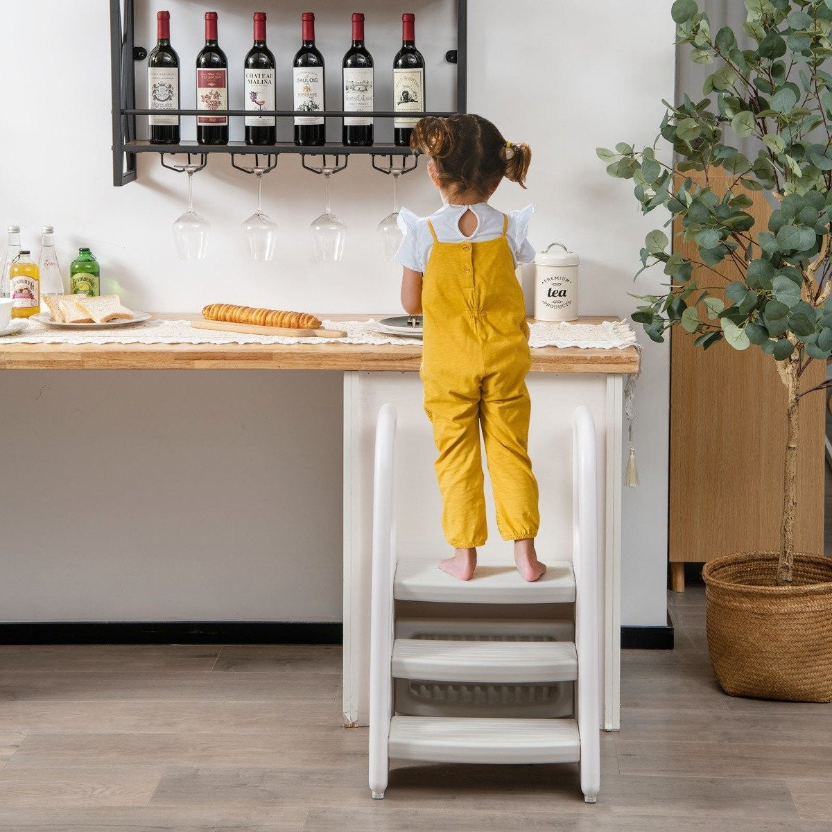 3 step step stool for children climbing aid with safety handles 50 kg load capacity grey