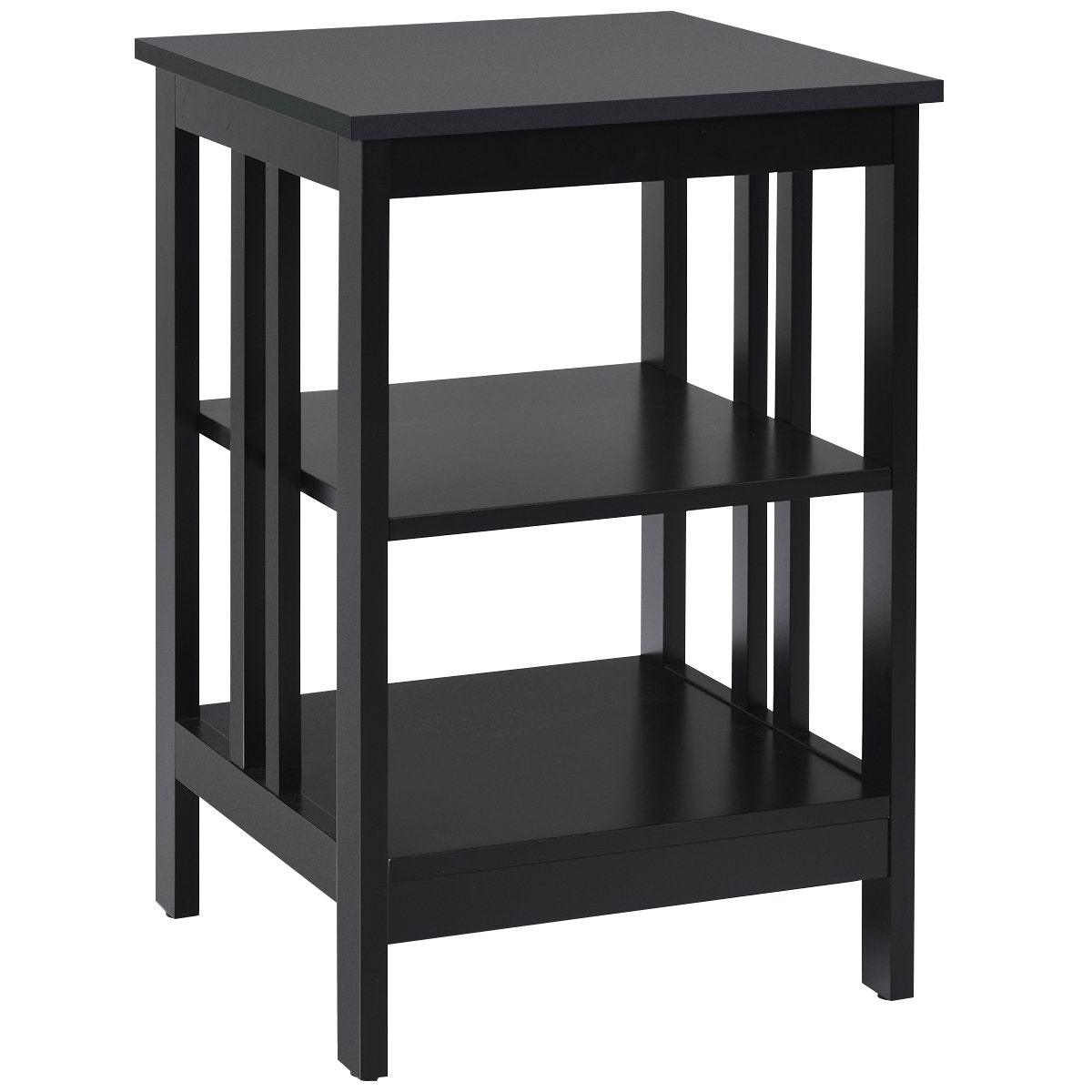 3 tier bedside table with shelf for bedroom 40x40x61cm black II-shaped