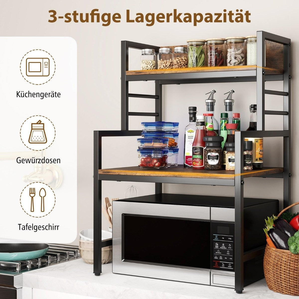 3 tier microwave shelf microwave stand with 2 open shelves 52 x 42 x 78 cm