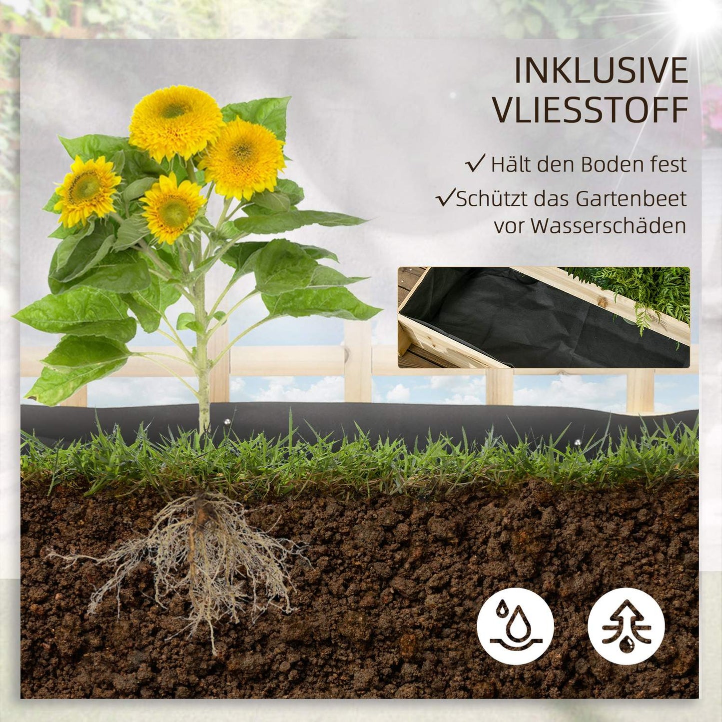 Raised wooden planter box with trellis - 95 x 95 x 110 cm
