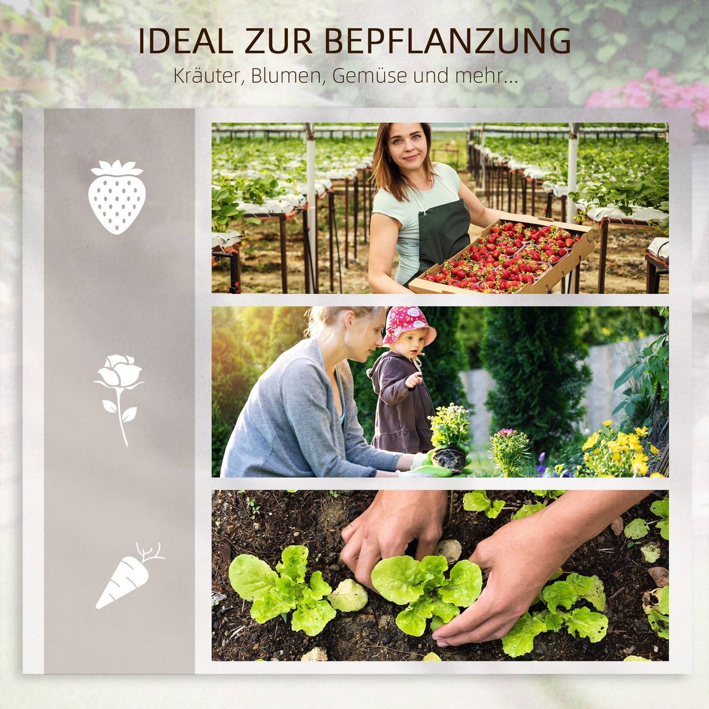 Raised wooden planter box with trellis - 95 x 95 x 110 cm