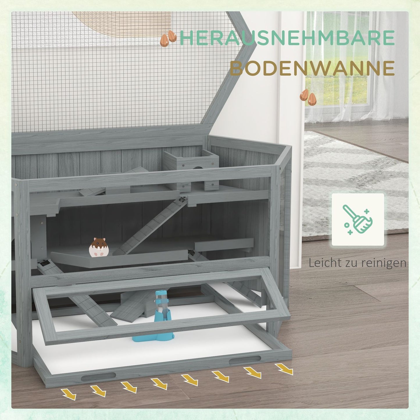Hexagonal wooden rodent cage with folding lid, 115x60x55 cm