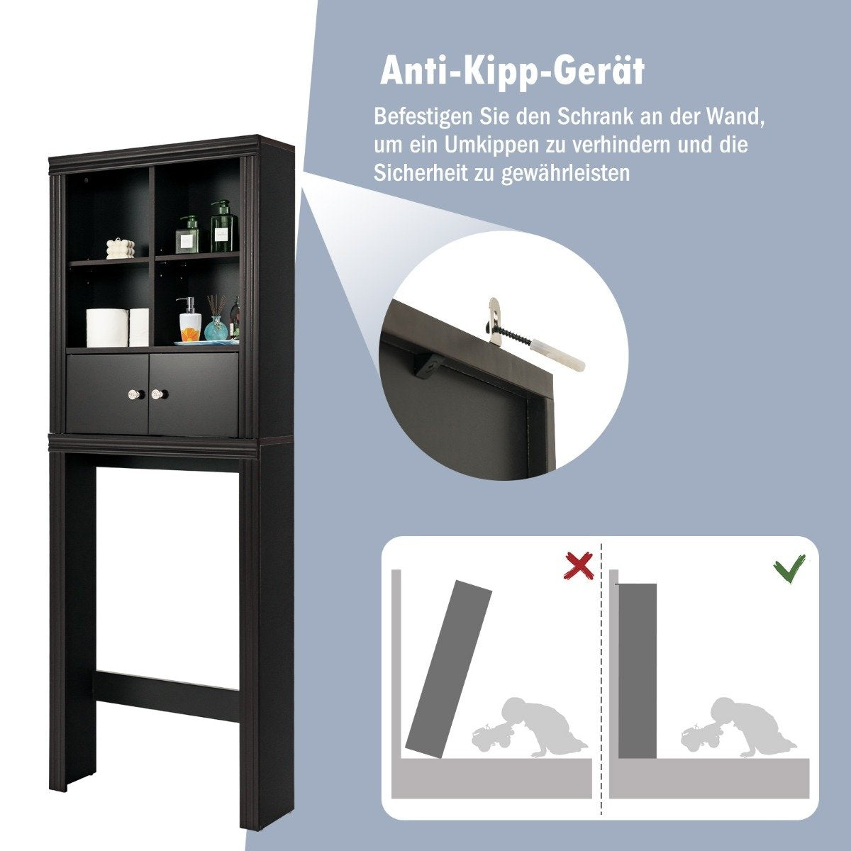 3-tier toilet shelf space-saving bathroom shelf with 4 open compartments 60 x 20 x 165 cm brown