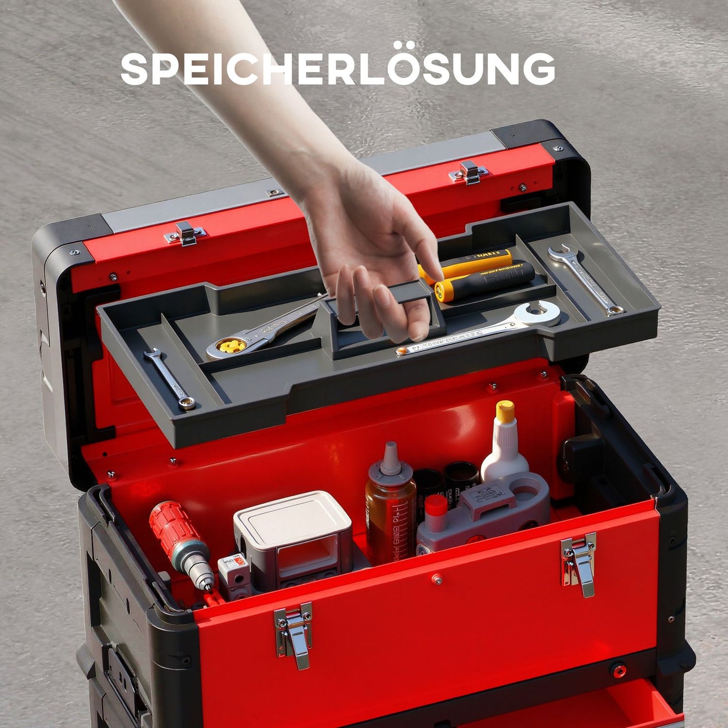 3-Tier Toolbox Set with Wheels, Steel & Plastic