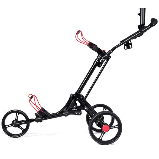 3-wheel golf trolley golf cart golf foldable simple push and pull cart black