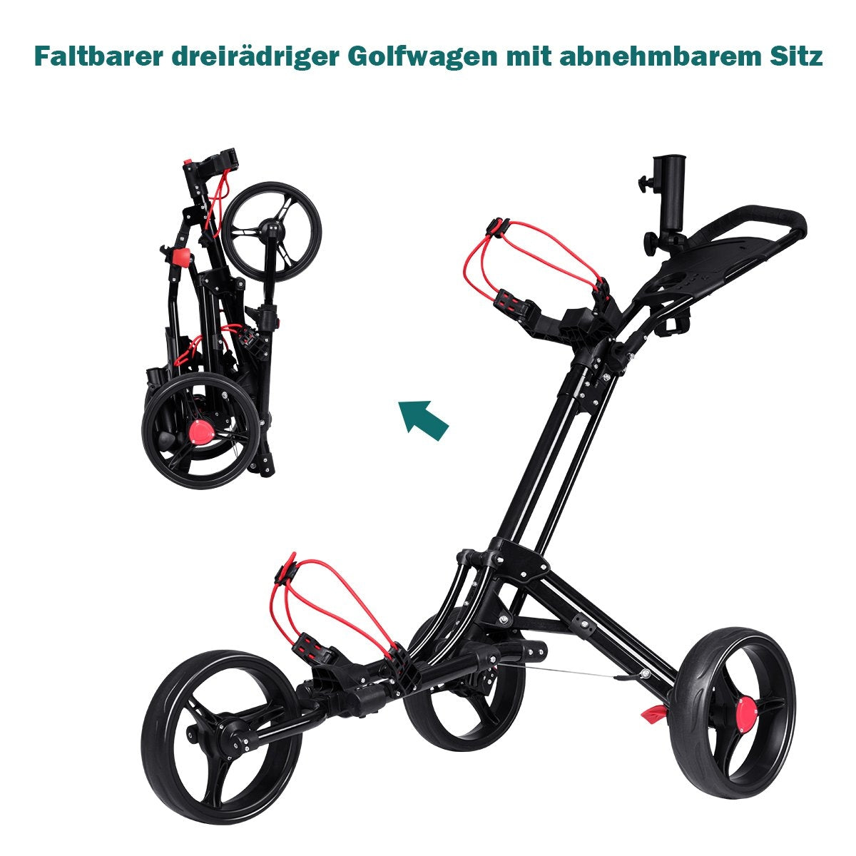 3-wheel golf trolley golf cart golf foldable simple push and pull cart black