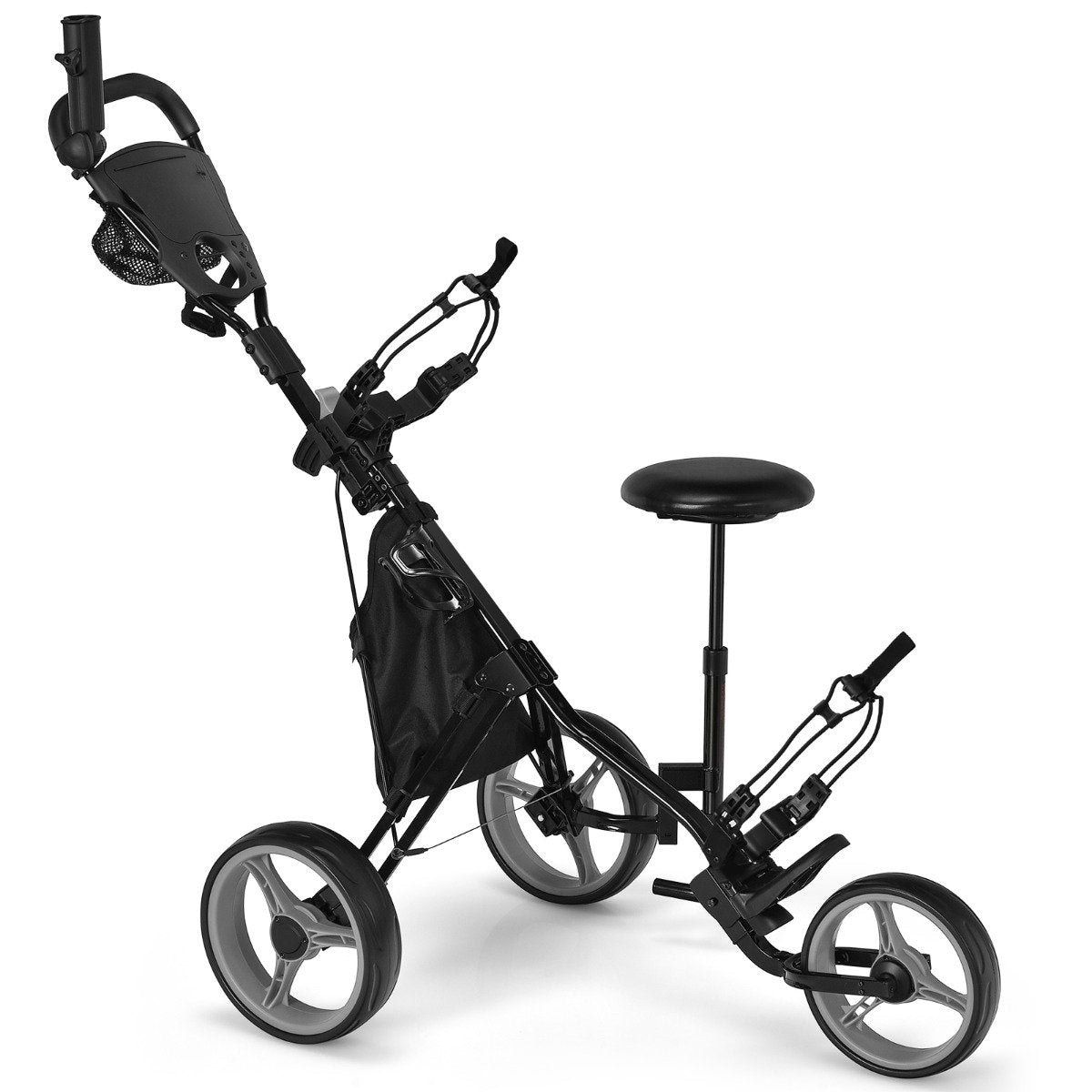 3 wheel golf trolley made of aluminum with umbrella holder & seat folding golf cart golf caddy gray