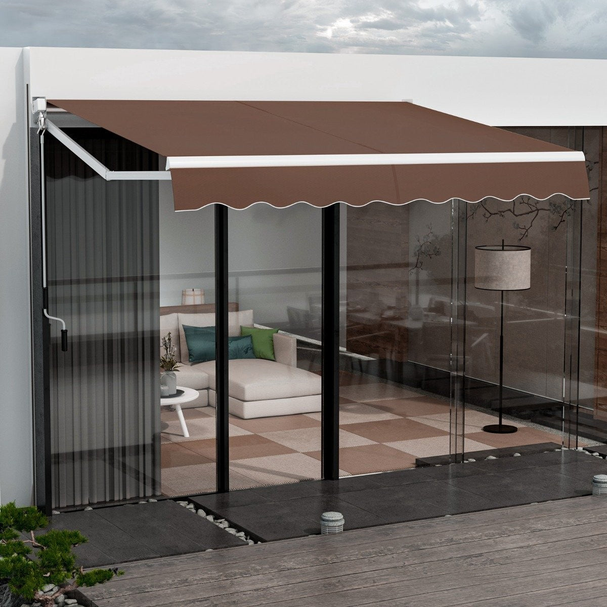 3 x 2.5 m folding arm awning sun awning balcony awning patio awning clamp awning brown