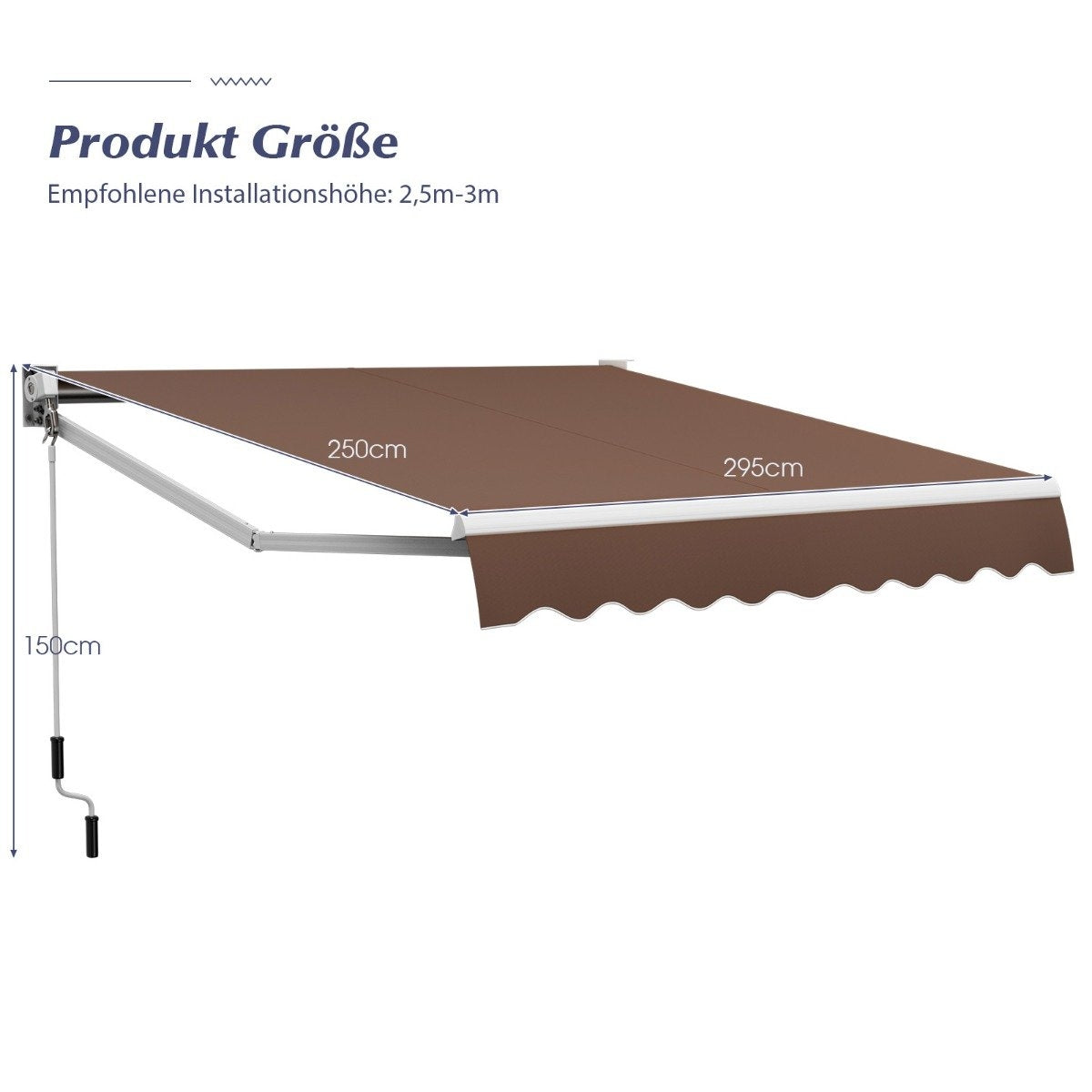 3 x 2.5 m folding arm awning sun awning balcony awning patio awning clamp awning brown