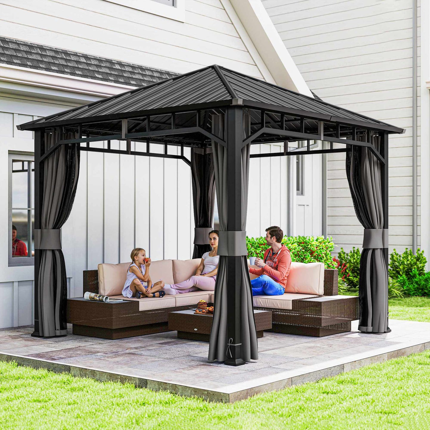 3x3 Gazebo with Galvanized Roof and Curtains