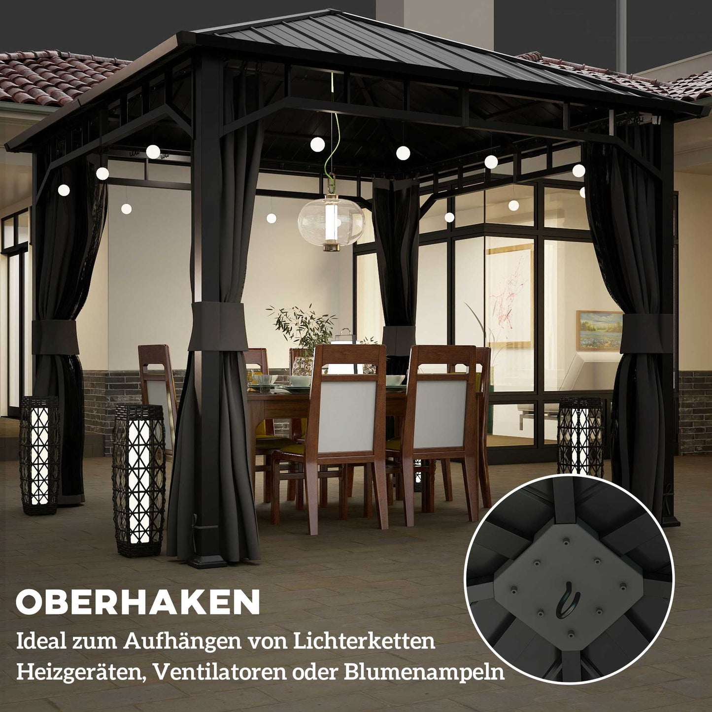 3x3 Gazebo with Galvanized Roof and Curtains