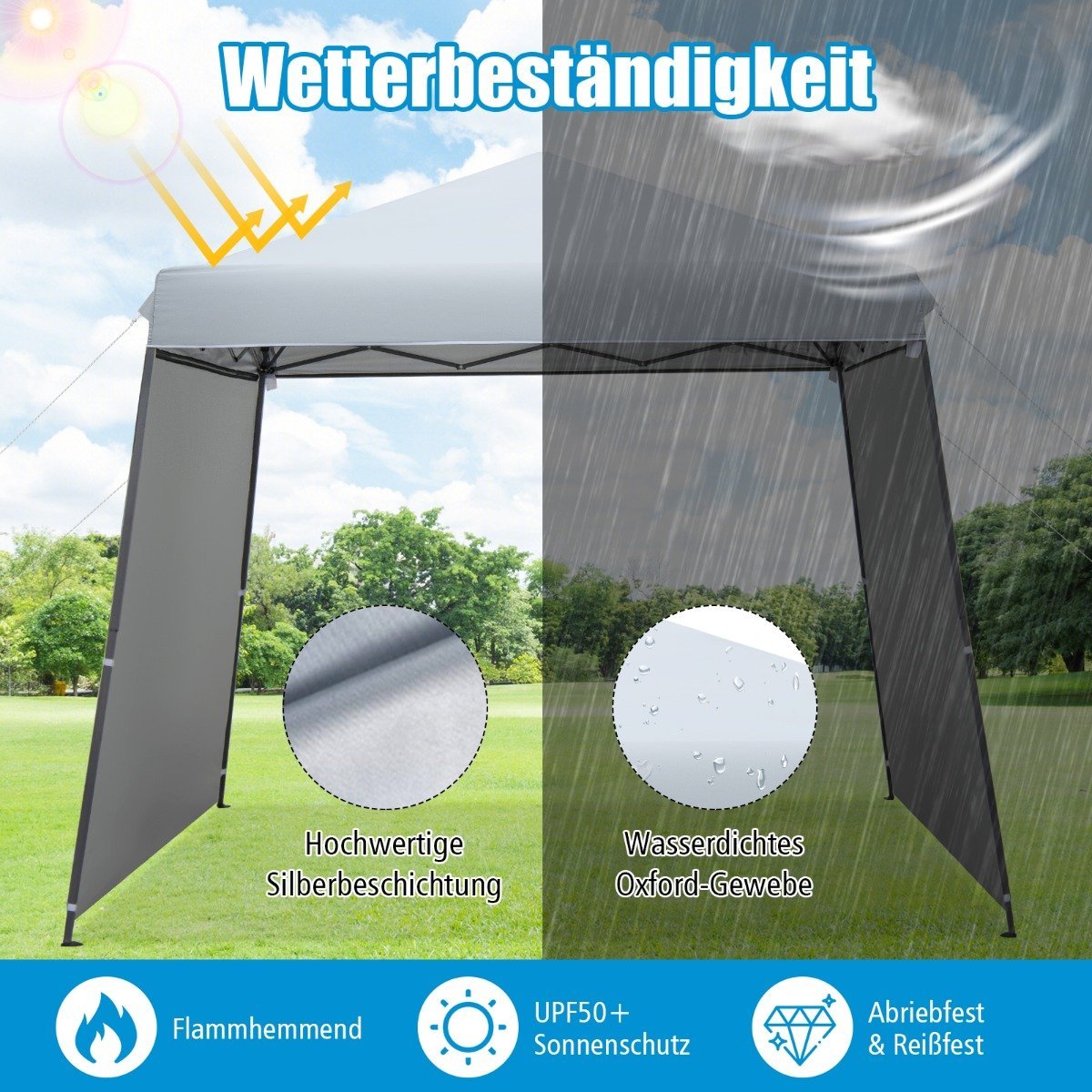 3x3m Instant Pop Up Canopy Tent with Awnings Outdoor Sun Shade Gray