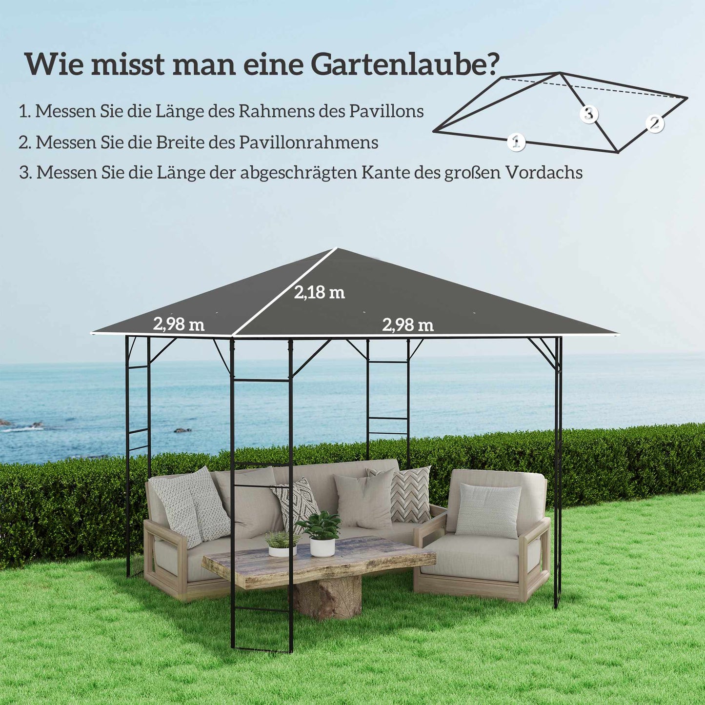 3x3m Pavilion Replacement Canopy, Water-Repellent, UPF30+