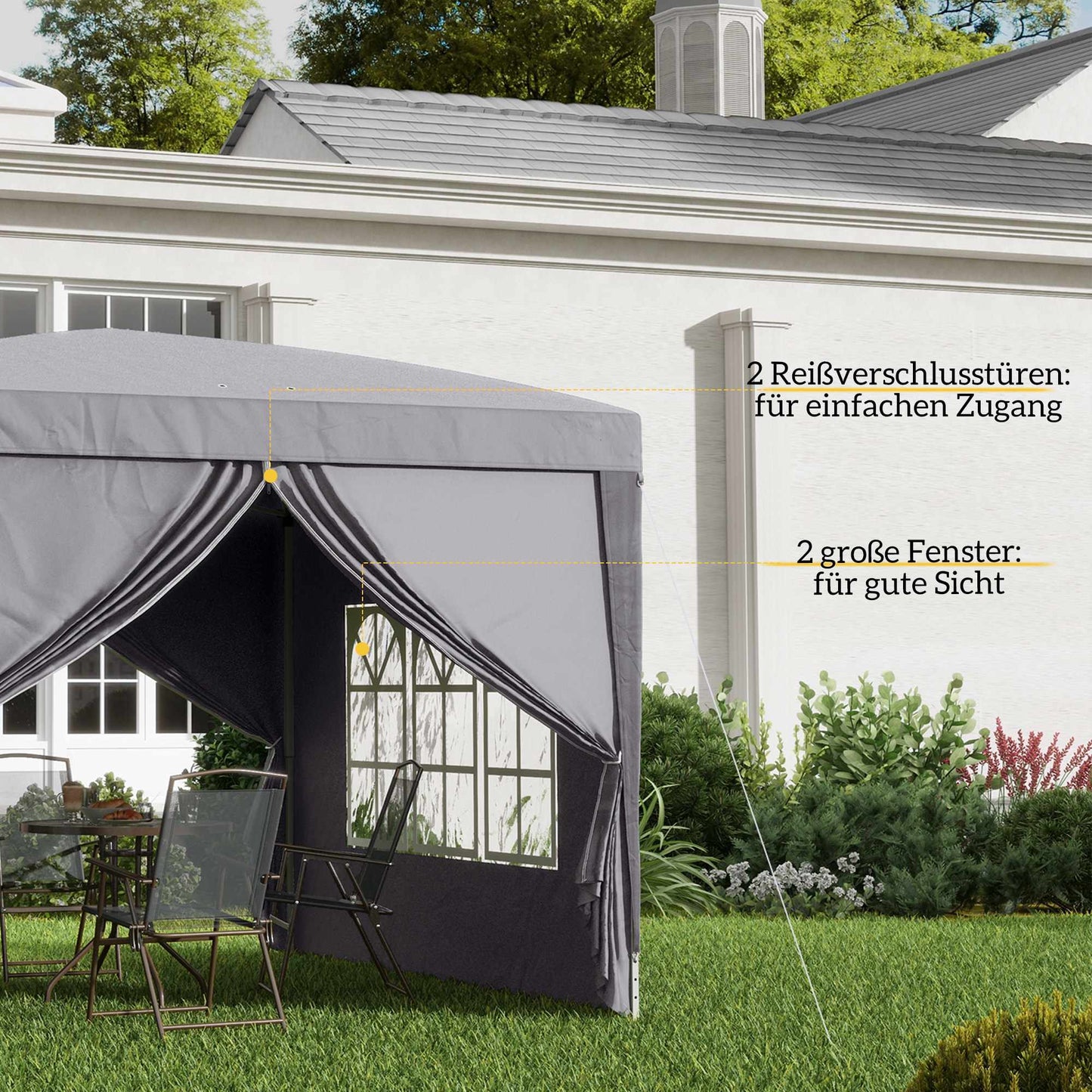 3 x 3 m Pavilion with 4 Sidewalls, UV Protection, Gray