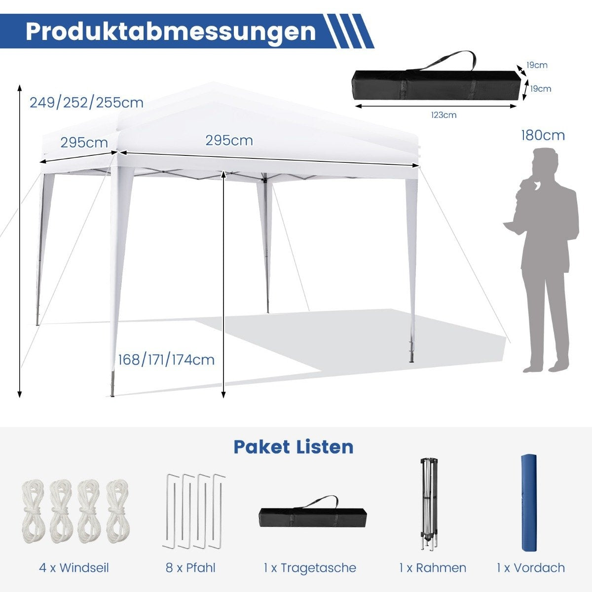 3 x 3 m Pop-Up Gazebo Outdoor Beach Tent White