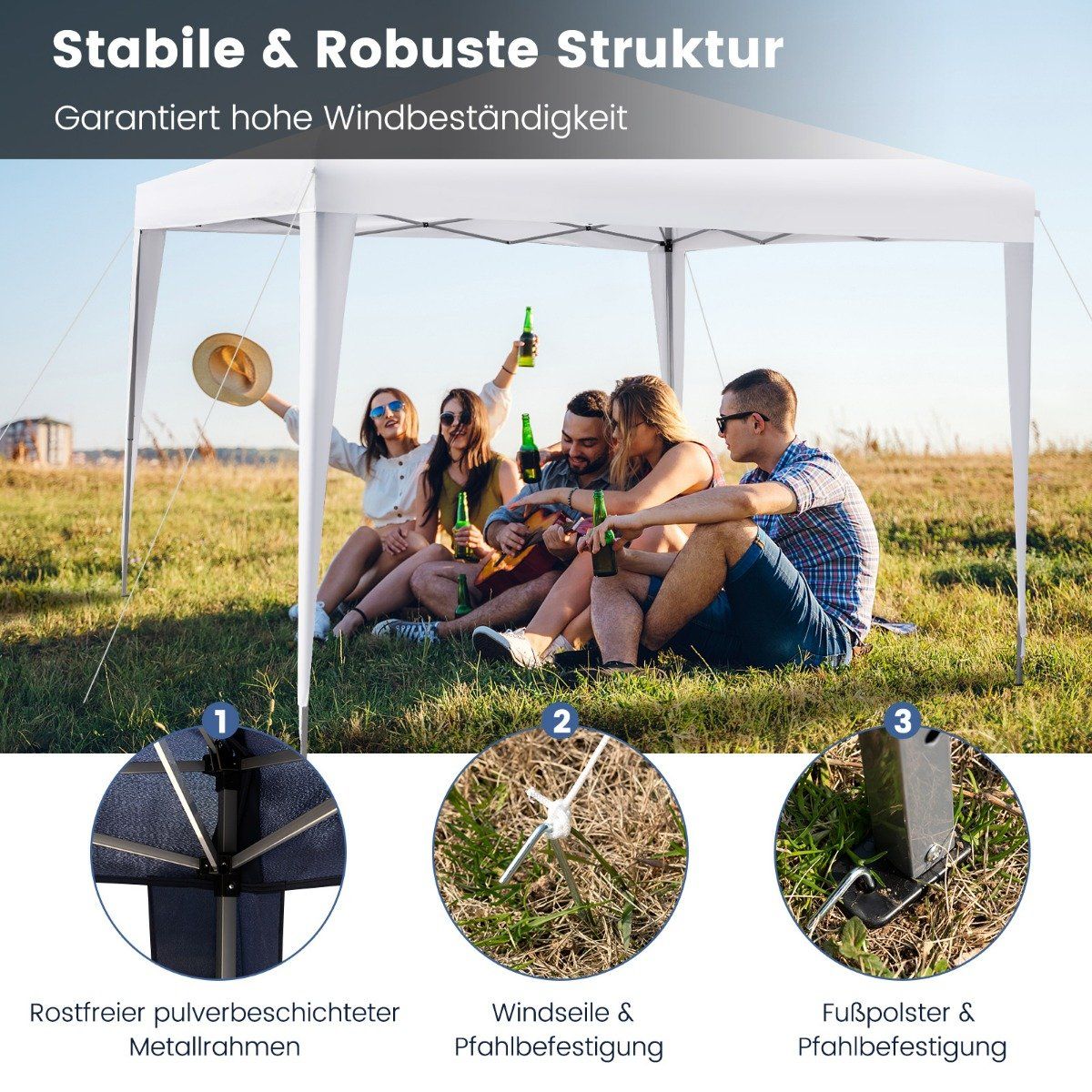 3 x 3 m Pop-Up Gazebo Outdoor Beach Tent White