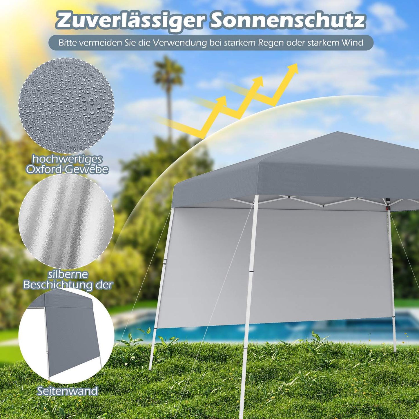 3x3m Pop-Up Gazebo, Waterproof, Sun Protection, Gray