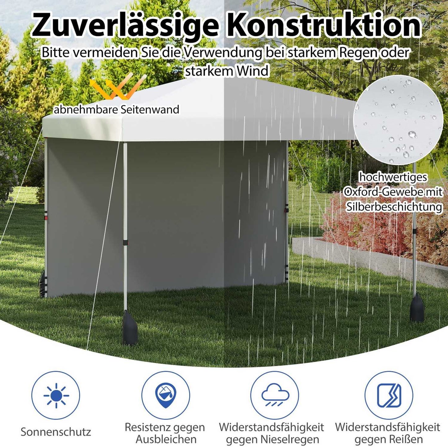 3 x 3 m Pop-Up Gazebo with Sidewall, Portable, White